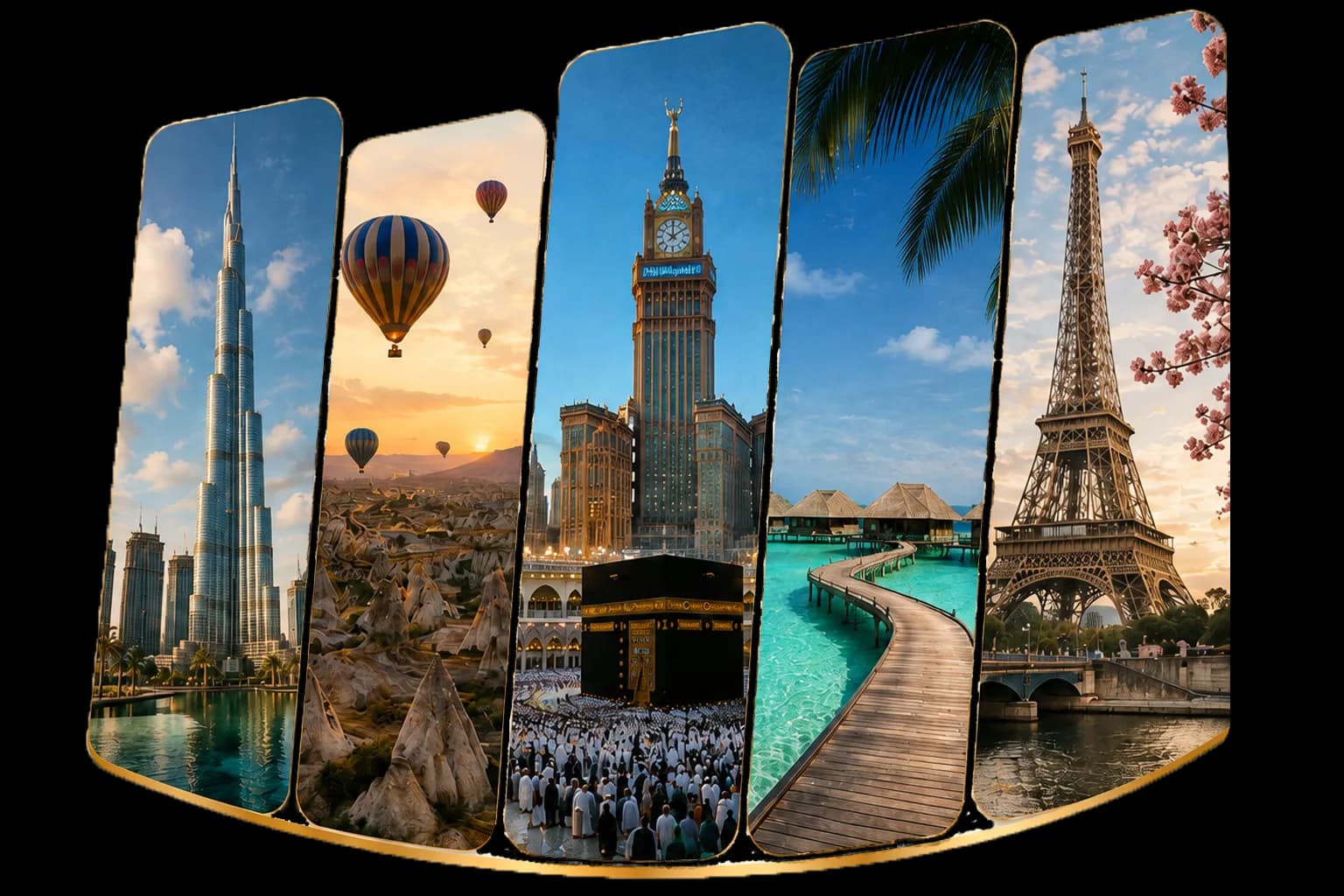 Special holiday destinations including Burj Khalifa, Cappadocia, Makkah, the Maldives and the Eiffel Tower